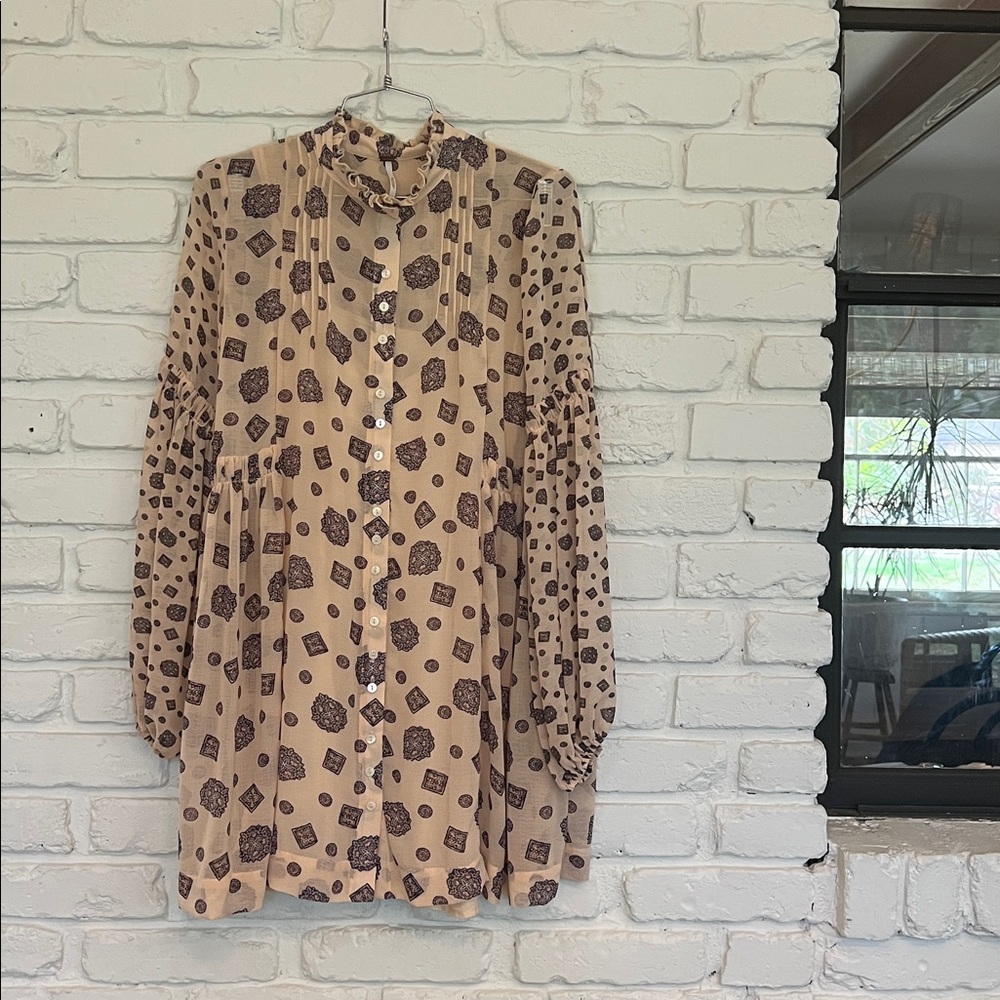 Like New Free People Ivory "Turn Turn" Balloon Sleeve Sheer Mini Dress, XS - Picture 3 of 7